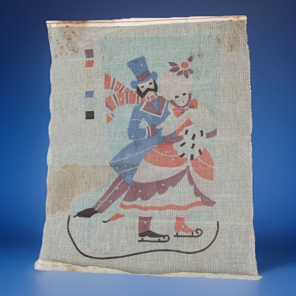 Hand‎ Painted Needlepoint Canvas * Christmas Stocking Ice Skating Winter